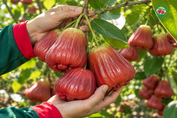 Gia đình thưởng thức mận hồng Sân Tiên tươi ngon mỗi ngày