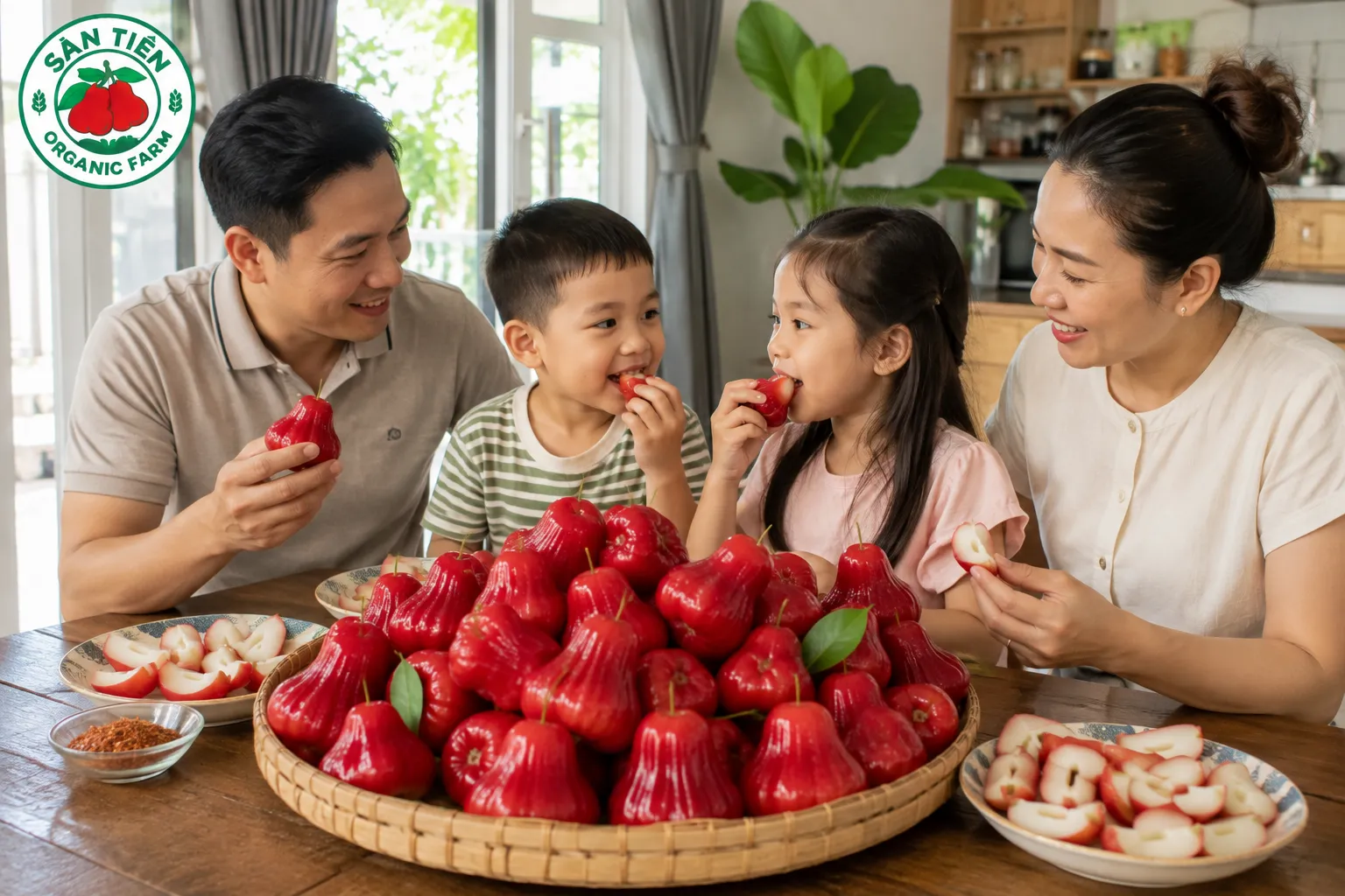 Gia đình thưởng thức mận hồng Sân Tiên tươi ngon mỗi ngày Gia đình thưởng thức mận hồng Sân Tiên tươi ngon mỗi ngày